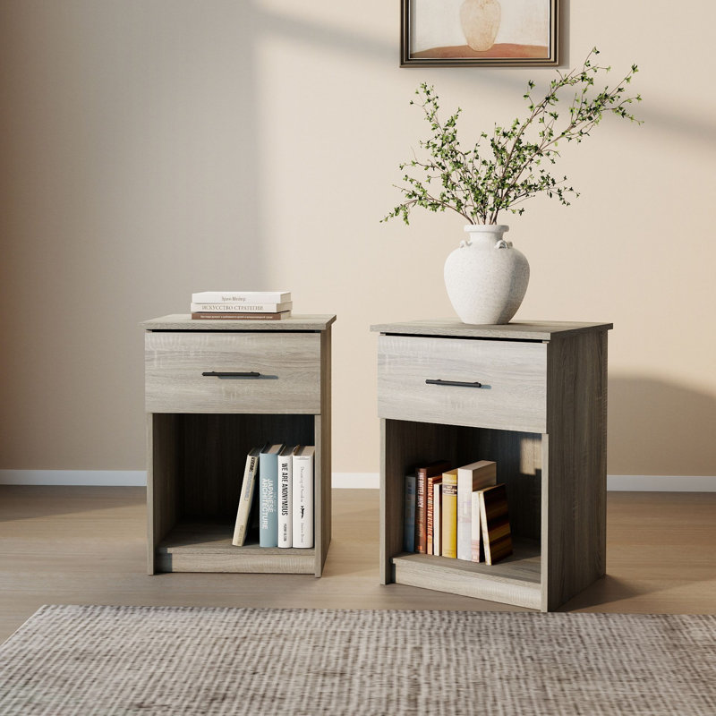 Ensemble de 2 tables de chevet modernes avec tiroir et rangement ouvert 15,6 po x 17,8 po x 24,2 po, Blanc