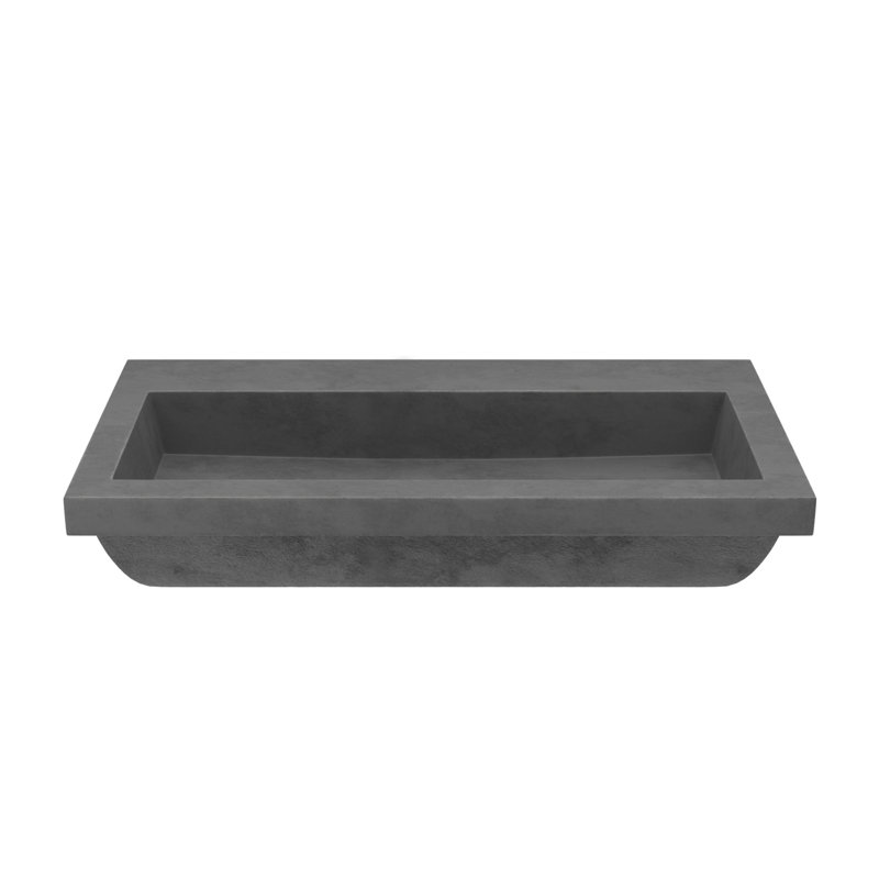 NativeStone Handcrafted Concrete 36" Trough Bathroom Sink, No Hole, Slate