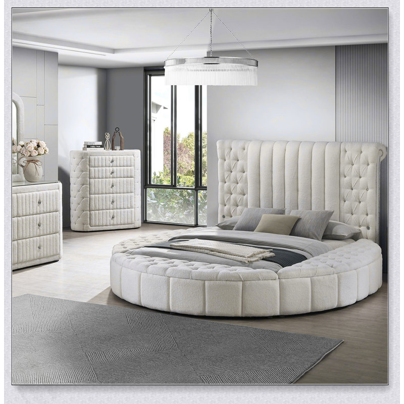 Santiago Ivory Upholstered Eastern King Round Storage Bed