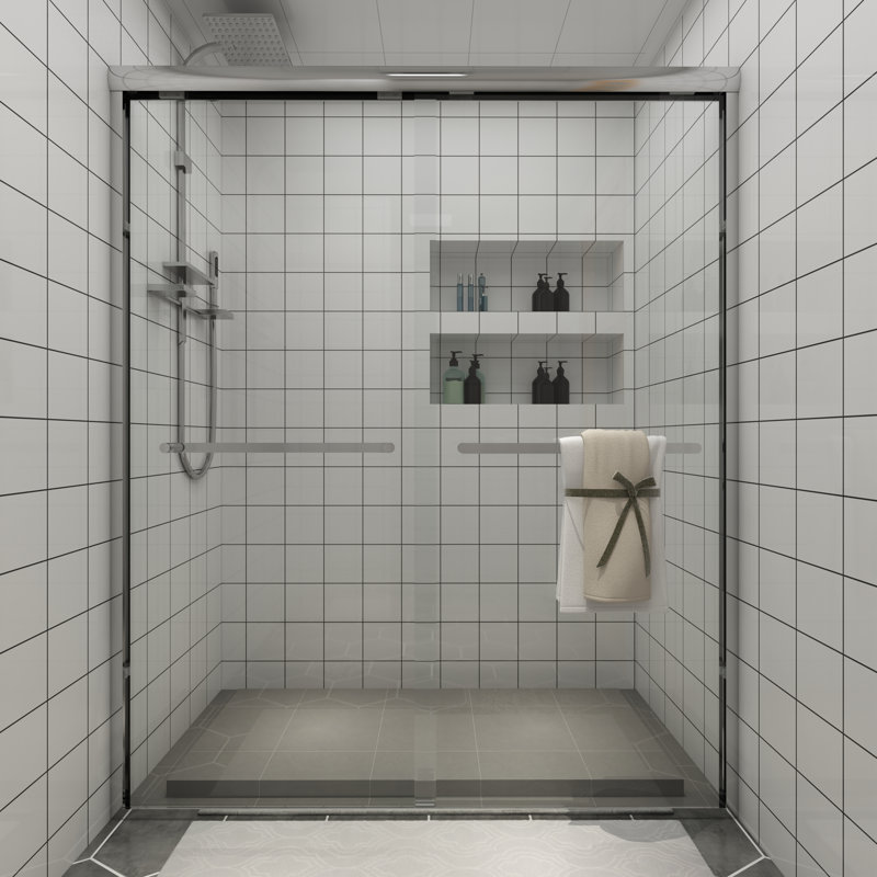 Porte de douche encadrée l 60 "x H 72", Chrome