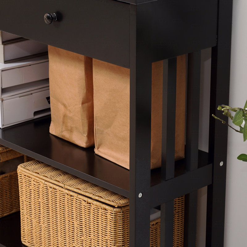 Console de style couloir avec tiroir extra large, 2 tablettes ouvertes et structure en lattes de bois