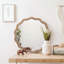 Miroir mural rond ondulé, cadre en bois festonné