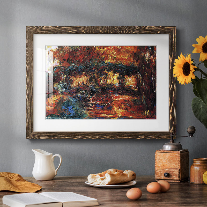 Le pont japonais # 2 par Monet, reproduction d'art sur papier, H 26 po x l 38 po x P 1,5 po, Noyer