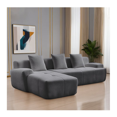 Canapé modulaire moderne avec méridienne en L et canapé modulaire à assise profonde en flanelle gris clair, aucun assemblage requis