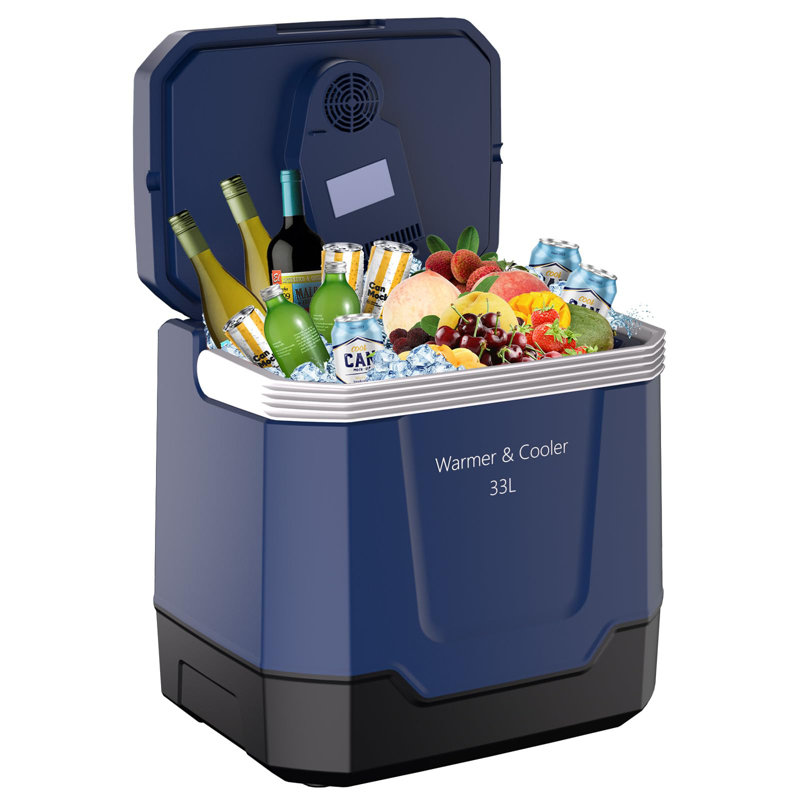 35 QT Electric Cooler & Warmer – Portable 12V Car Refrigerator with Auto-Locking Handle, AC/DC Power for Vehicles and Home