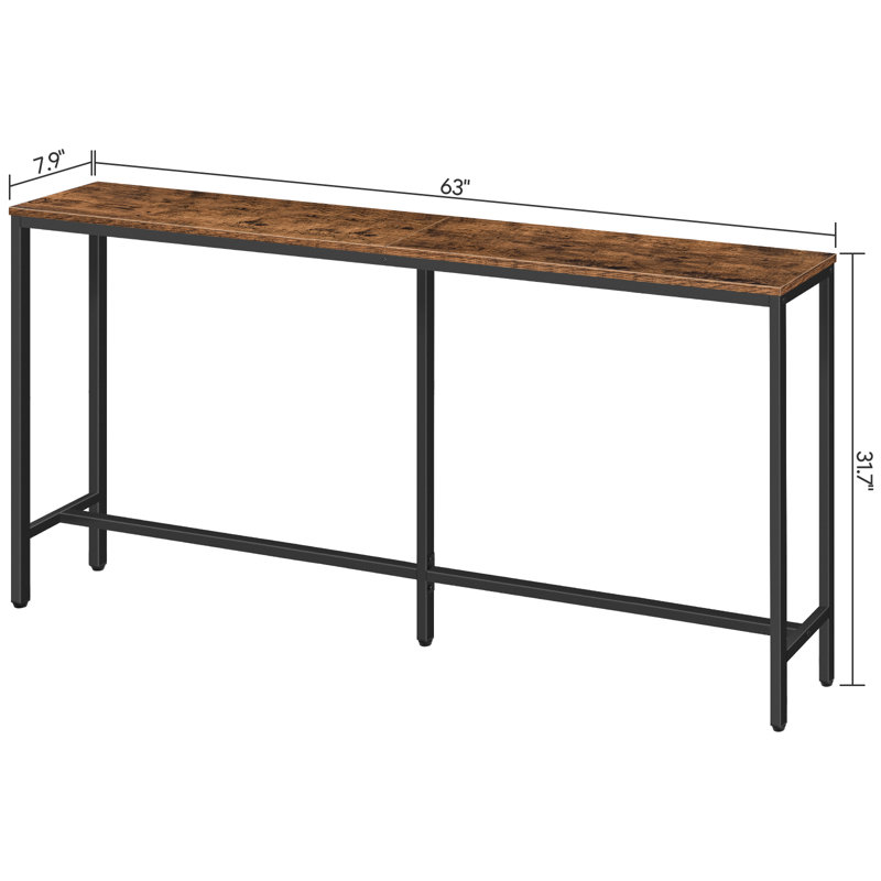 Prebo Console Table Behind Couch Narrow Entryway Table, 31.7" H x 63" W x 7.9" D, Rustic Brown