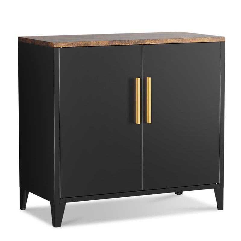 32"W Metal Storage Cabinet W/Doors - Adjustable Shelf, Coffee Bar Sideboard For Kitchen Entryway, Black