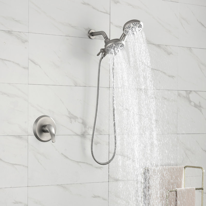 Dual Shower Faucet Set with Valve High Pressure 2 in 1 Shower Combo Set Shower System with Handheld, Brushed Nickel