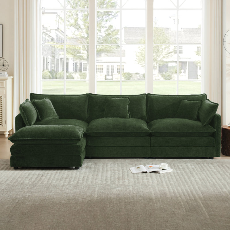 Canapé d'angle modulaire surdimensionné en forme de L, confortable et entièrement recouvert d'un revêtement rembourré, avec pouf réversible, idéal pour le salon, le bureau à domicile, le salon ou l'hôtel.