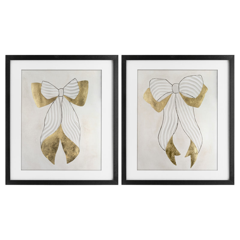 «Neutral Chic Bow», ensemble de 2 impressions encadrées sous verre, design par Vanna Lam, Cadre noir minuit