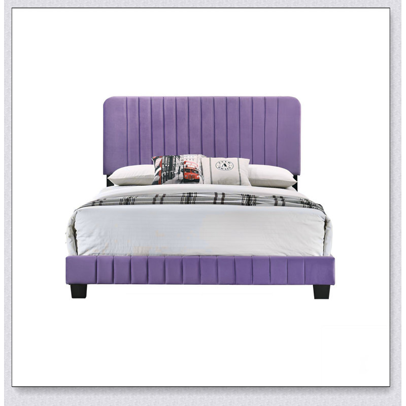 Upholstered Bed Frame, Purple, Queen