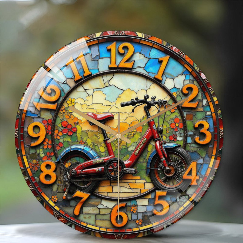 Horloge murale avec bicyclette - horloge murale moderne en verre 12 po