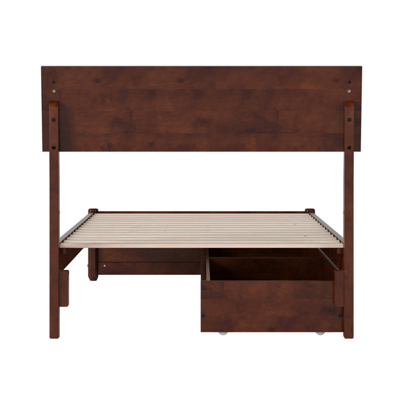 Norla Twin XL Wood Platform Bed with Footboard and Storage Drawers, White, Twin XL, Walnut