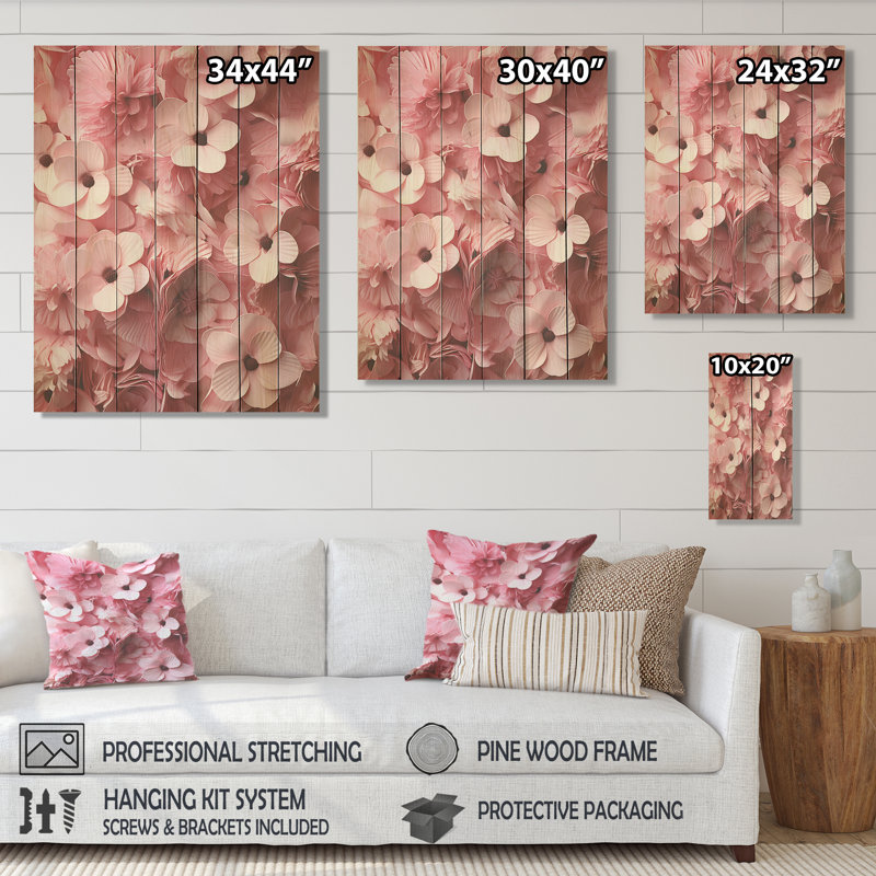 Cerisier rose en fleur III - Cerisier sur bois, H 20 po x l 10 po