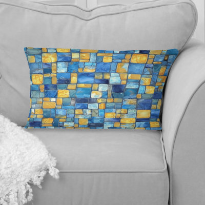 Blue Yellow Mosiac Tiles II - Modern Lumbar Pillow