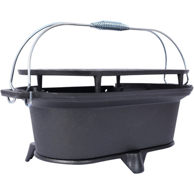 Cast Iron Grill - Compact Portable For Home And Outdoor Parties Heat Retaining, Enameled, With Removable Grates Easy Cleanup Option Stove Picnics Camping 100% Heavy-Duty Iron,
