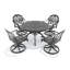 Ensemble de salle à manger d'extérieur rond 5 pièces en fonte d'aluminium avec trou pour parasol, 4 chaises pivotantes avec coussins bruns