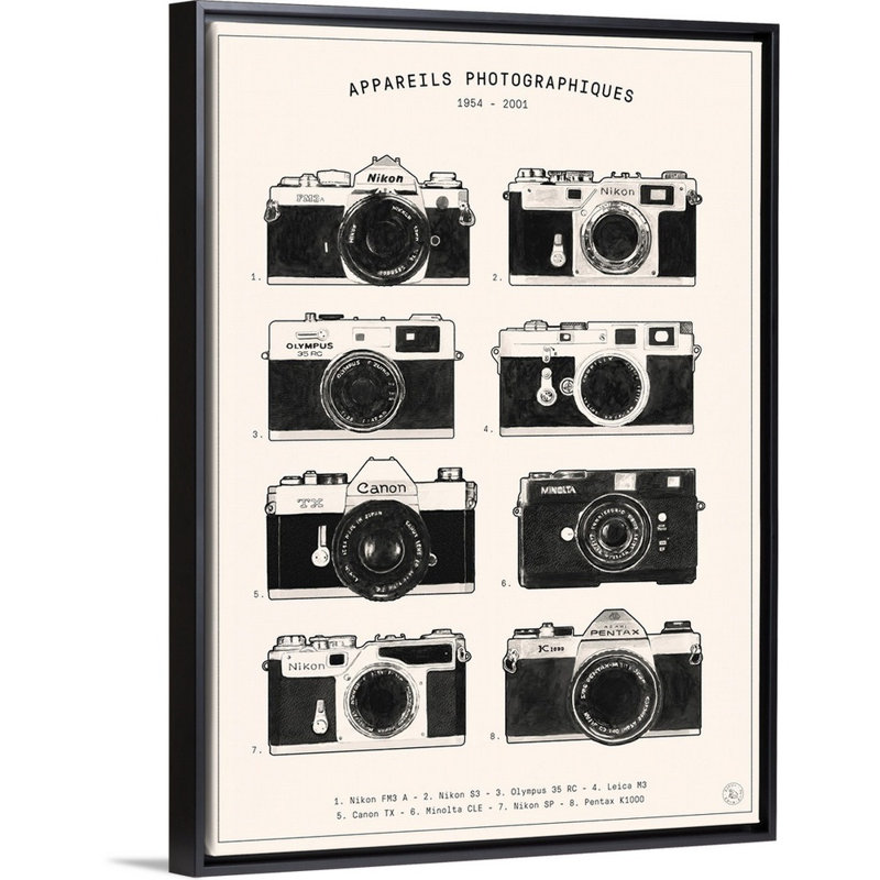 « Cameras » par Florent Bodart-impression d’art graphique sur toile, H 26 po x l 20 po x P 1,75 po, Cadre flottant noir