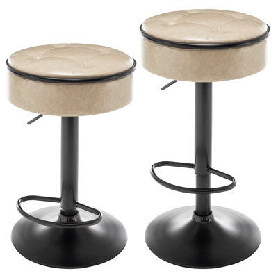 Round Storage Bar Stool Set Of 2, Faux Leather Height Adjustable Barstool, 360°Counter Height Swivel Stool, Armless Bar Chair With Metal Frame For Kit -  George Oliver, 50636DD36DF74C018B50A9D080101FCF