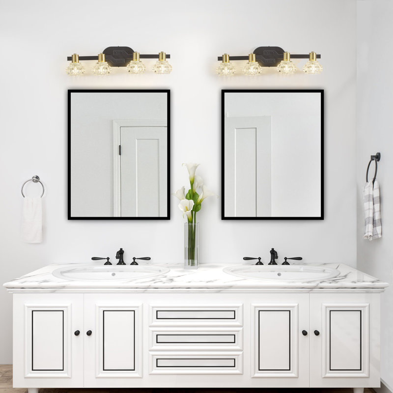 Éclairage pour salle de bain 4 lumières réglables en cristal noir mat