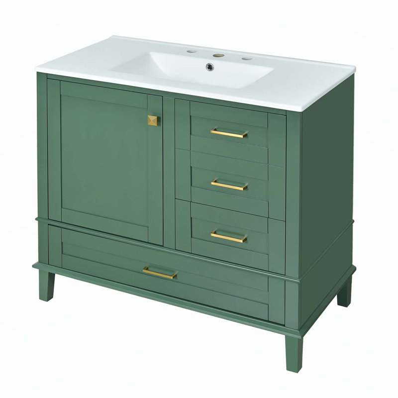 Meuble-lavabo moderne avec matériaux de qualité supérieure et rangement polyvalent, Vert
