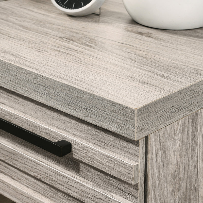 Table de chevet de chambre à coucher en gris patiné - Base en métal avec tiroir à glissières à roulement à billes