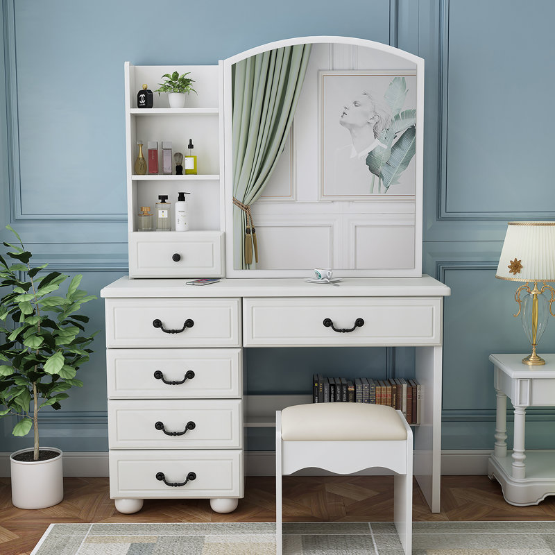 Bureau de coiffeuse Fashion avec miroir et lumières pour le maquillage, miroir de coiffeuse avec lumières et ensemble de table