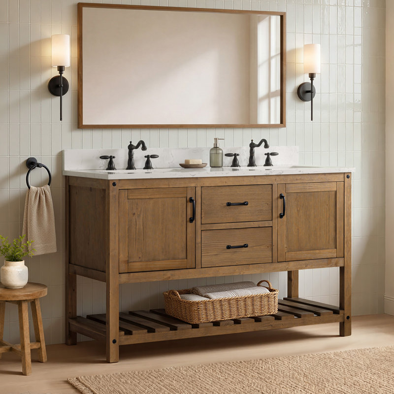 Ensemble de meuble-lavabo double 54 po Radstock, Naturel antique