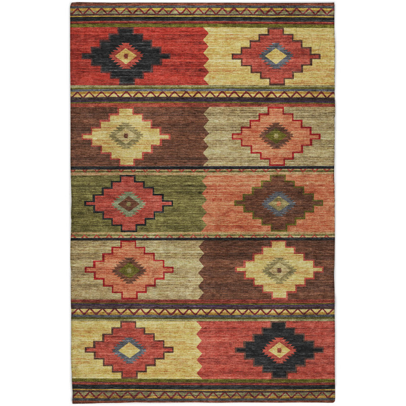 Premium Machine Washable Dream Shag ADS176 Aztec Rug, 3' x 5', Paprika