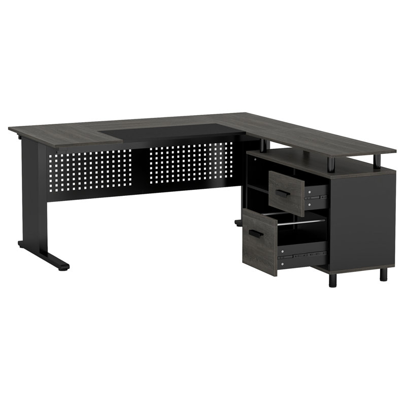 Bureau de direction en L 63 po avec classeur