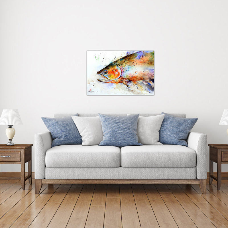 Poisson, reproduction d'art sur toile tendue, H 18 po x l 26 po x P 1,5 po, Pas de tapis, Toile tendue
