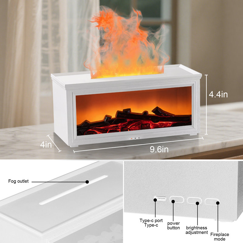 Diffuseur d'humidificateur de cheminée avec lumière 7 couleurs et minuterie pour chambre à coucher, bureau, yoga, Blanc