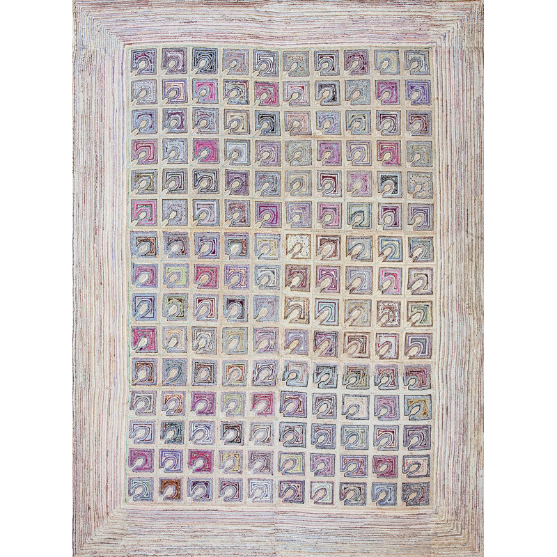Tapis ivoire antique en laine des années 1890