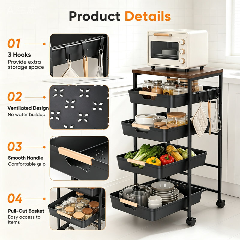 32.5 cm W Kitchen Cart with