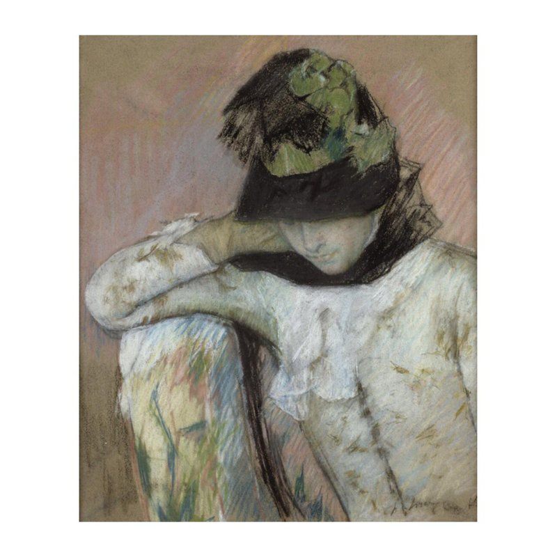 «Young Woman in a Black and Green Bonnet regardant vers le bas» par Mary Cassatt - Impression giclée, H 28 po x l 22 po