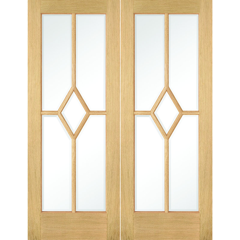 Reims Glazed Prefinished Oak Internal Door Pair, 1981mm H x 1067mm W x 40mm D