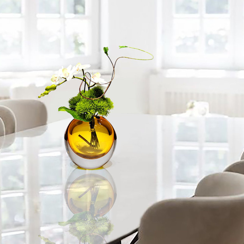 Dainara Artificial Flower Arrangement in Glass Vase, 6.7" H x 11" W x 12.2" D, Amber