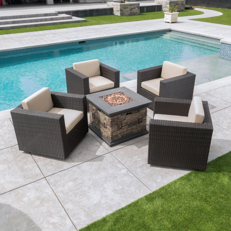 Furst 4 - Person Patio Conversation Set with Cushions, Dark Brown