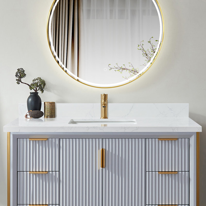Malaga 49'' Stone Single Bathroom Vanity Top with Sink, Grain White