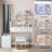 Full Body Mirror Cabinet + Round Mirror LED Vanity Table + Cushioned Stool, 17" diameter LED Mirror, Touch Control, 3-color, Brightness adjustable, Large Desktop, Multi-layer High Capacity Storage-238098386