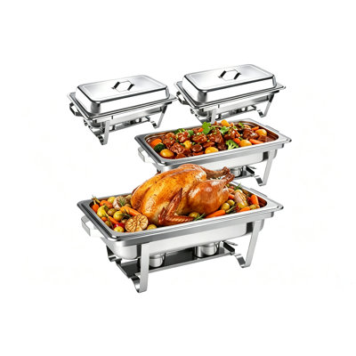 Ensemble de 4 réchauds pour buffet, ensemble de buffet à vaisselle rectangulaire pleine grandeur de 9 pte, ensemble de réchauds et chauffe-buffet en acier inoxydable, chauffe-plats pour fêtes, mariages, banquets, événements de restauration