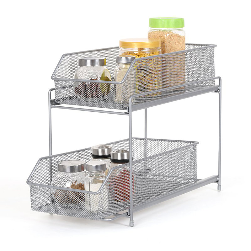 Commode de rangement coulissante 2 tiroirs Bender, Argent