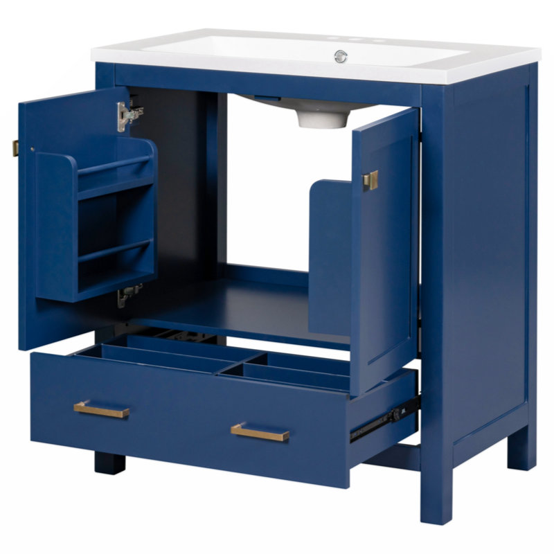 Ensemble de meuble-lavabo simple 18 po avec plateau en bois massif et bois aggloméré Oseias, Bleu