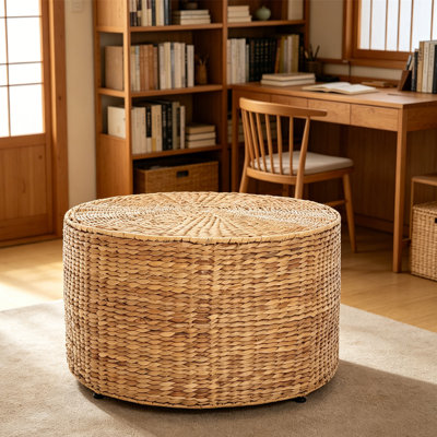 Wicker Coffee Table, Round Side Table, 28.5"W X 28.5"D X 17"H，For Living Room, Bedroom, Office, Rustic