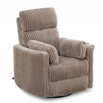 Power Swivel Rocker Recliner, Nursery Recliner Chair With Adjustable Pillows, Round Arms and USB Port