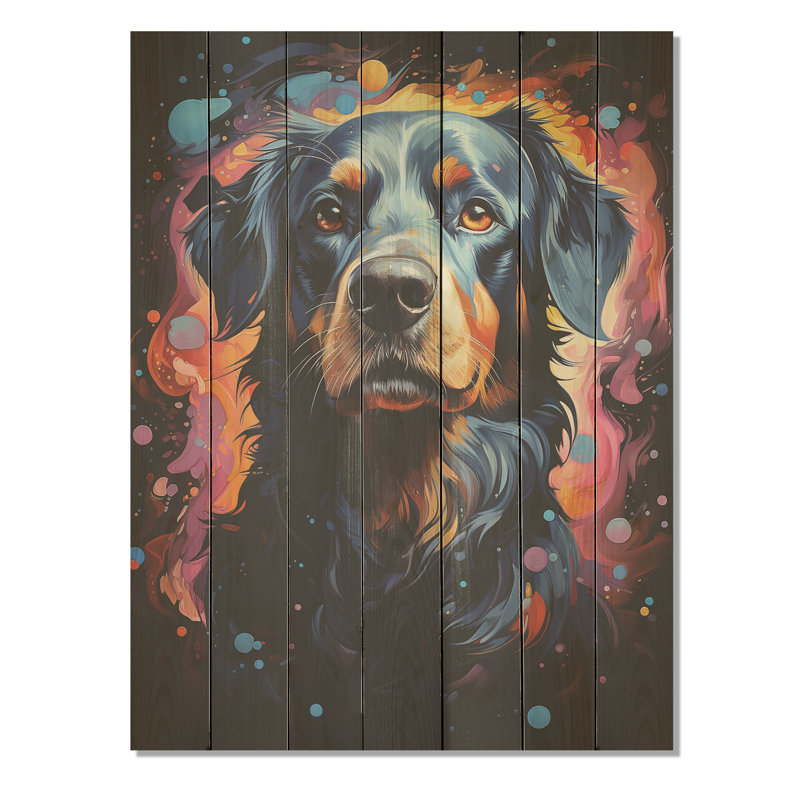 Cosmic Dog Constellations II - Chien sur bois, H 44 po x l 34 po