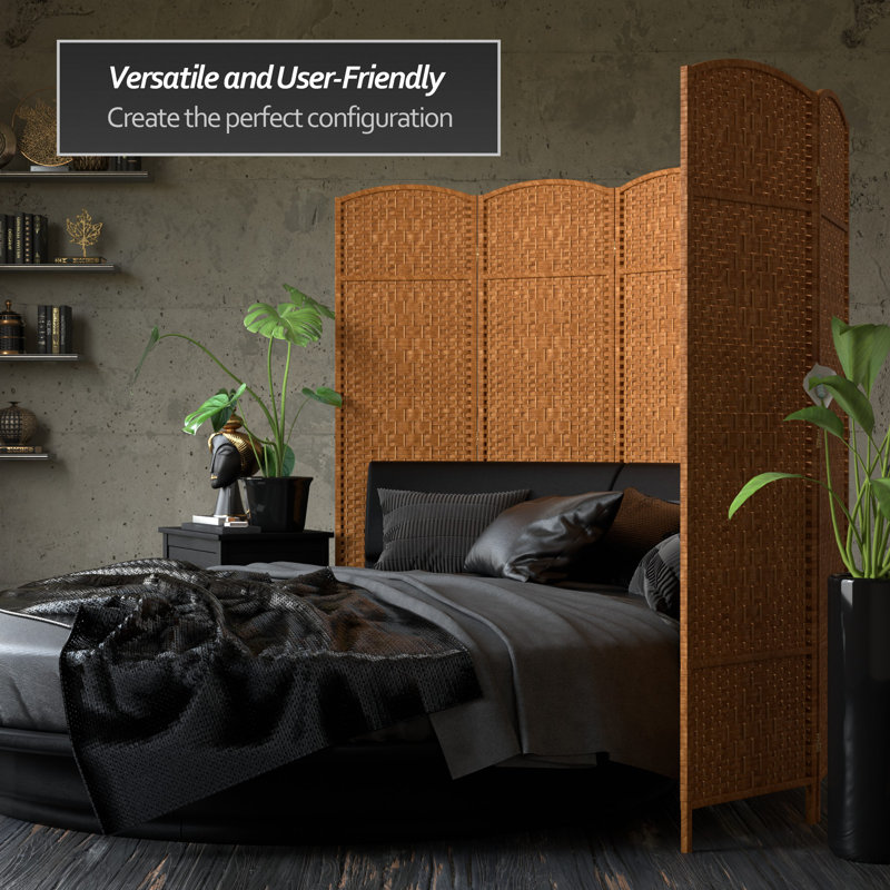 71" Tall Diamond Weave Fiber 6 Panel Room Divider, Dark Beige, 5