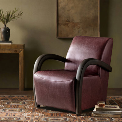 Fauteuil moderne en cuir pleine fleur avec accoudoirs uniques 26,5 po Perou