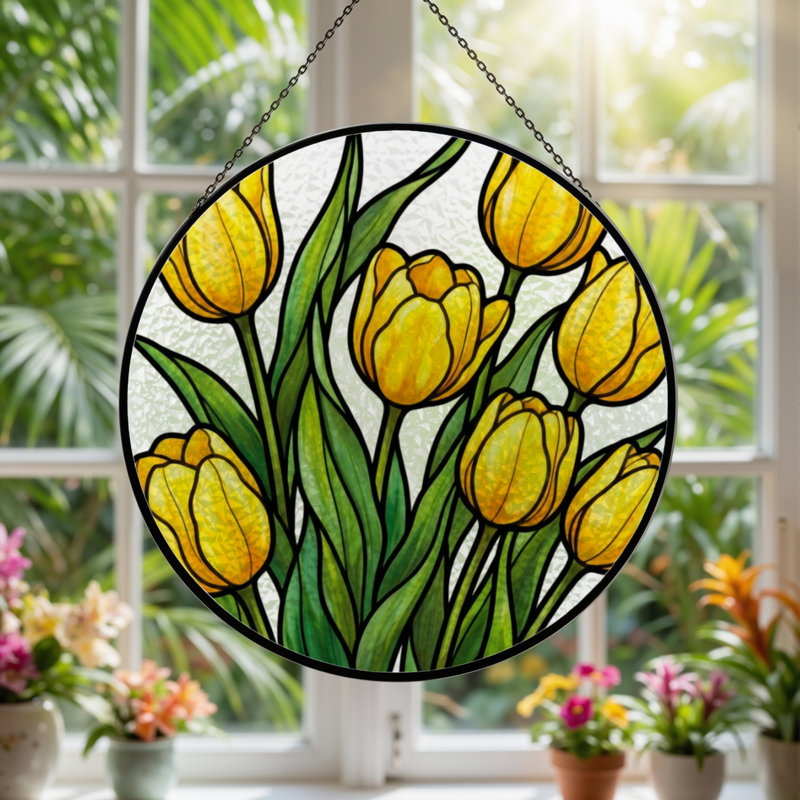Panneau de vitrail 12 "H Tulipes jaunes