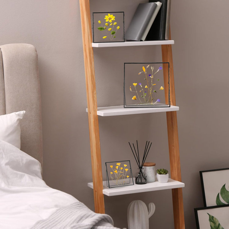 Double Glass Frame For Pressed Flowers Handmade, Tabletop Photo Frame For Floating Picture And Flower Press, Simple, Metal Geometric, Square